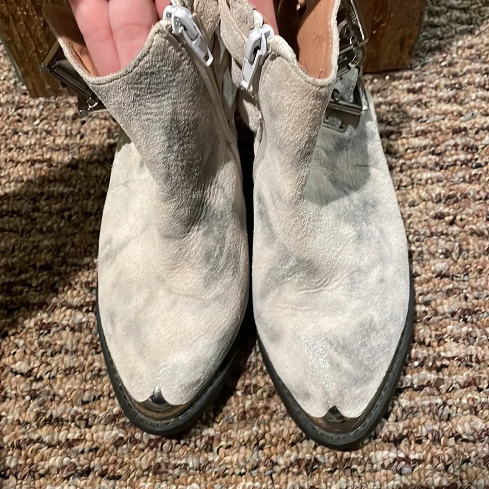Jeffrey Campbell white and grey buckle booties